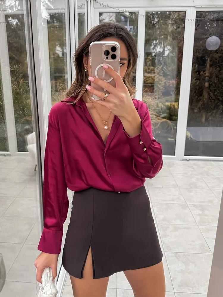 Foridol Burgundy Spring Summer Women Satin Shirt Blouse New in Long Sleeve Loose Casual OL Female Shirt Striped Buttons Top
Foridol Burgundy Spring Summer Women Satin Shirt Blouse New in Long Sleeve Loose Casual OL Female Shirt Striped Buttons Top
