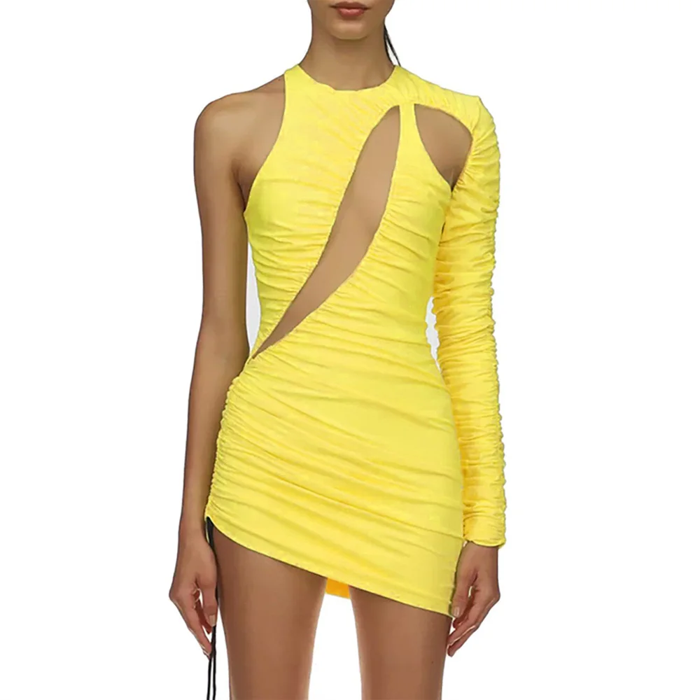 Sexy Yellow Dresses for Woman O Neck One Shoulder Pleated Mini Length Elegant Ladies Evening Night Party Club Vestidos Mujer New
Sexy Yellow Dresses for Woman O Neck One Shoulder Pleated Mini Length Elegant Ladies Evening Night Party Club Vestidos Mujer New