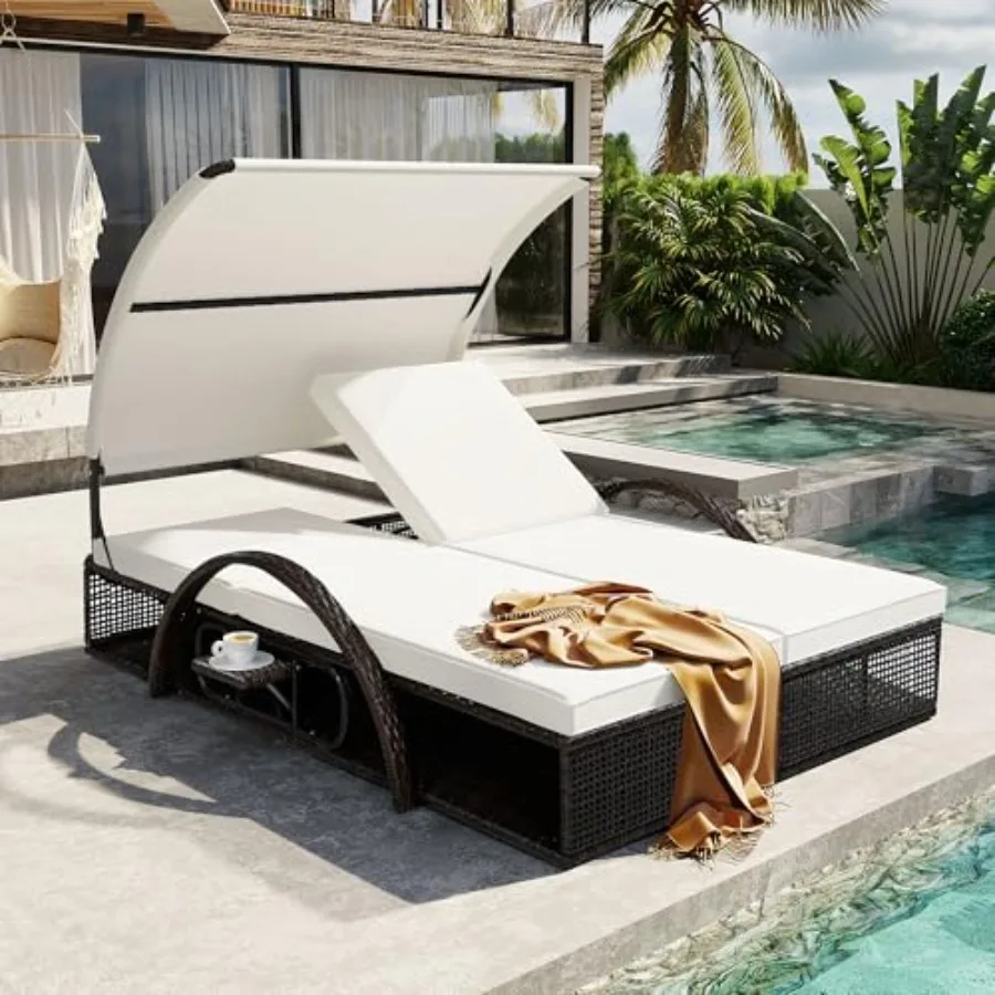 Patio Double Sunbed with 5-Level Adjustable Backrest, Outdoor Steel Frame Sun Lounger with Hidden Side Table and Arched Armrest
Patio Double Sunbed with 5-Level Adjustable Backrest, Outdoor Steel Frame Sun Lounger with Hidden Side Table and Arched Armrest