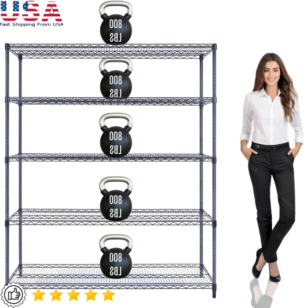 Heavy Duty 5-Tier Wire Shelving Rack NSF Certified Storage Unit on Wheels Adjustable Metal Shelves Home Garage Office Commercial
Heavy Duty 5-Tier Wire Shelving Rack NSF Certified Storage Unit on Wheels Adjustable Metal Shelves Home Garage Office Commercial
