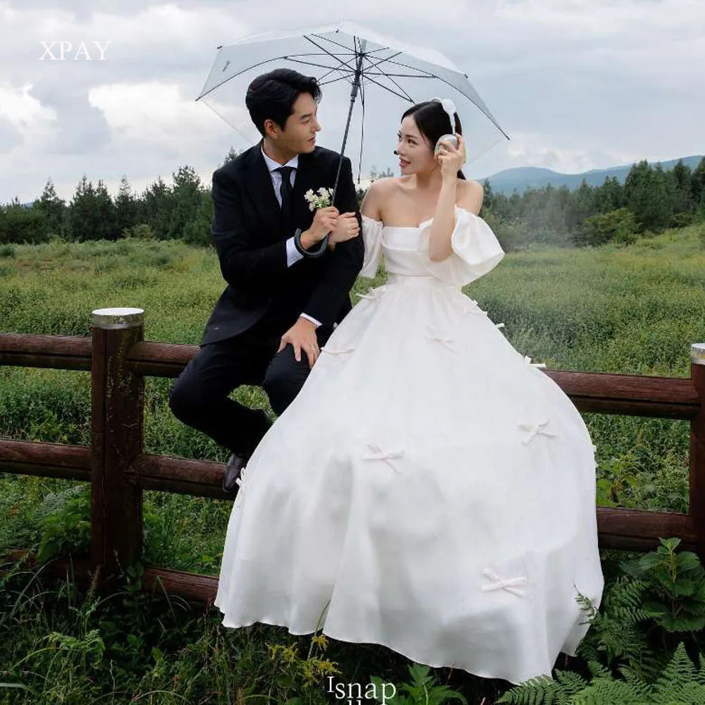 XPAY Simple A Line Wedding Dresses Korea Photo shoot Strapless Short Puff Sleeves Ribbons Soft Satin Bridal Gowns Customized
XPAY Simple A Line Wedding Dresses Korea Photo shoot Strapless Short Puff Sleeves Ribbons Soft Satin Bridal Gowns Customized