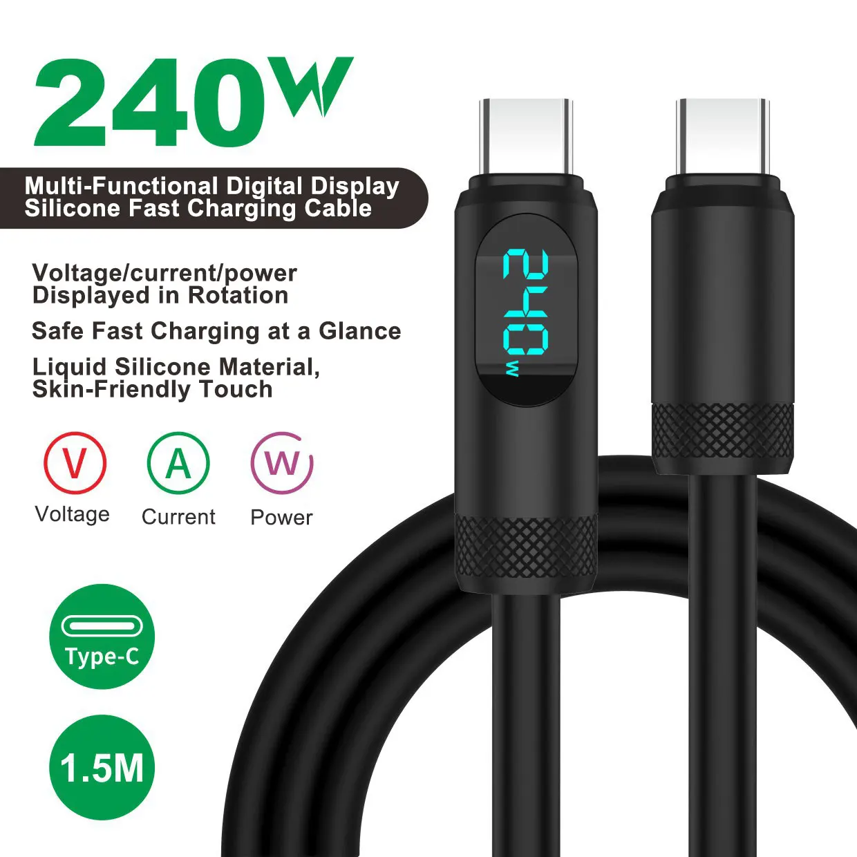 Зарядный кабель USB C — Type C, 240 Вт со светодиодным дисплеем, жидкий силиконовый шнур для быстрой зарядки для iPhone 17/16 Pro, Samsung Galaxy S23
Зарядный кабель USB C — Type C, 240 Вт со светодиодным дисплеем, жидкий силиконовый шнур для быстрой зарядки для iPhone 17/16 Pro, Samsung Galaxy S23