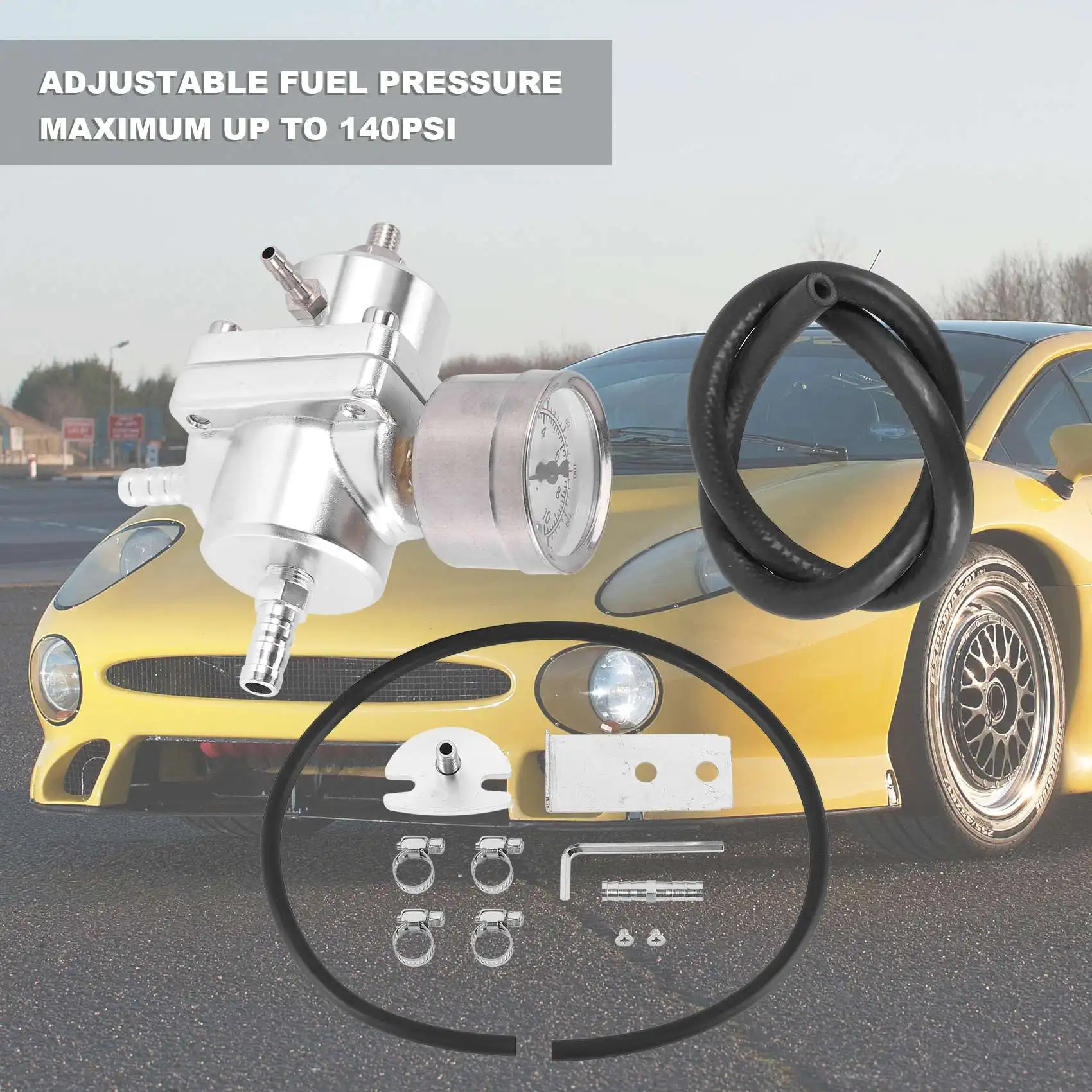 A57E-Universal Car Adjustable Fuel Pressure Regulator With Gauge Silver
A57E-Universal Car Adjustable Fuel Pressure Regulator With Gauge Silver