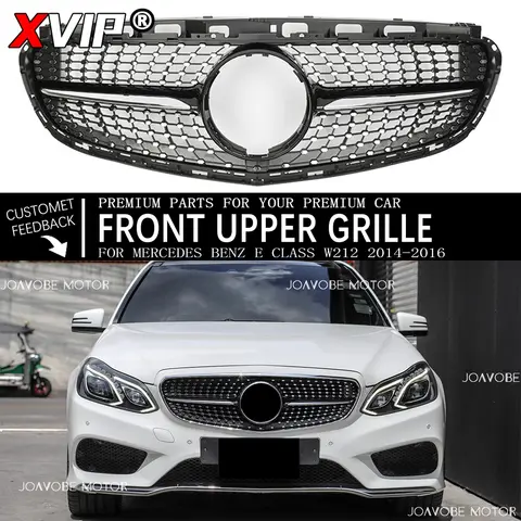 XVIP Chrome Black Diamonds Style Upper Grille Grill For Mercedes Benz E-Class W212 4 Door 2014-16 E200 E250 E300 E350 E400 E500