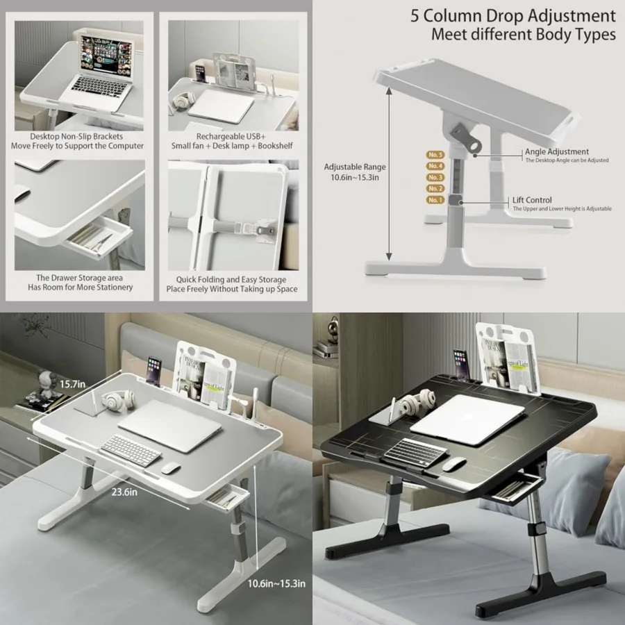 Laptop Desk for Bed, Adjustable Bed Table with USB Charge Port, Foldable Laptop Table with Storage Drawer, Portable Laptop Bed
Laptop Desk for Bed, Adjustable Bed Table with USB Charge Port, Foldable Laptop Table with Storage Drawer, Portable Laptop Bed