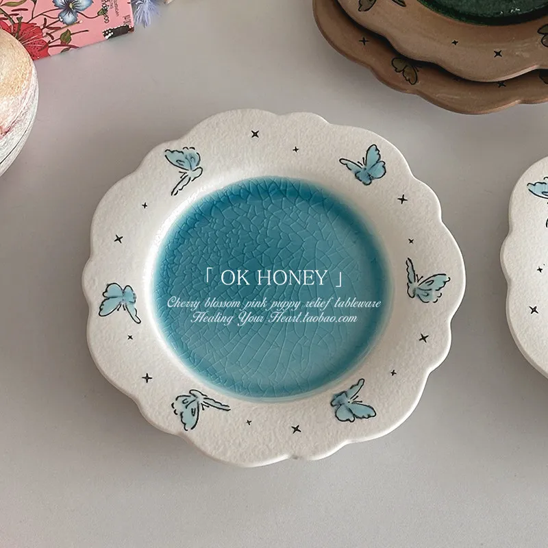 Hand Painted Butterfly Ceramic Plate Vintage Crackle Glaze Dessert Plates Scalloped Edge Breakfast Tablewares for Table Decor
Hand Painted Butterfly Ceramic Plate Vintage Crackle Glaze Dessert Plates Scalloped Edge Breakfast Tablewares for Table Decor