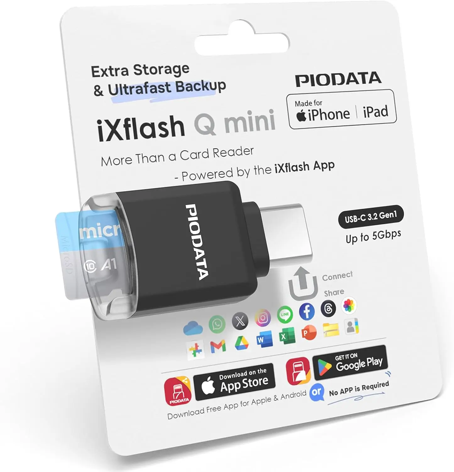 USB C Micro SD Card Reader for iPhone 15/16/17, iPad, Android, Mac, PC, Laptop, Auto Photo Backup, Black