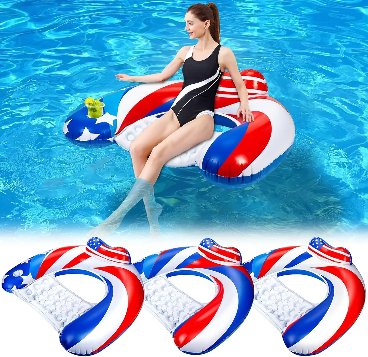 3 Pack Pool Floats for Adults, Inflatable Pool Chairs with Cup Holder, Lake Floats for Summer Water Fun
3 Pack Pool Floats for Adults, Inflatable Pool Chairs with Cup Holder, Lake Floats for Summer Water Fun
