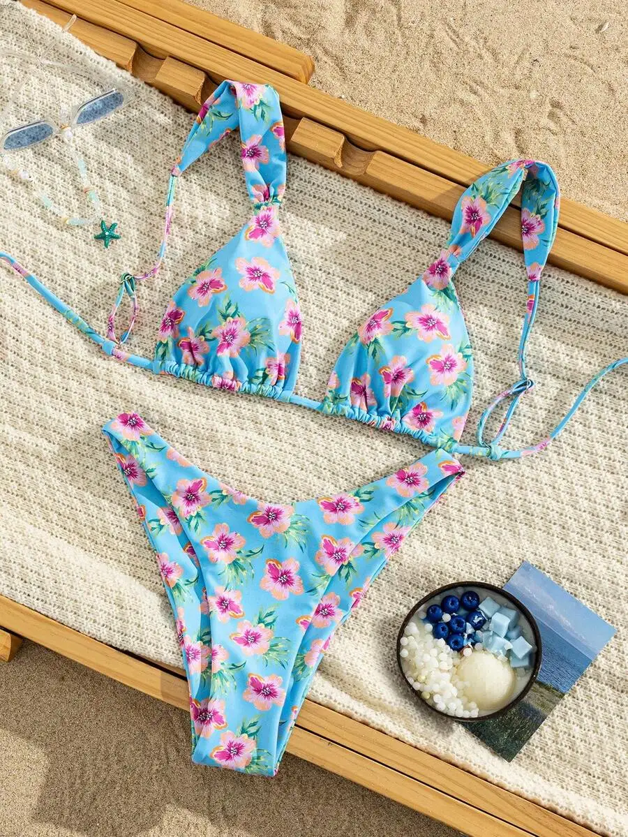 2pcs Floral Triangle Bikini Set Blue Pink Purple Swimwear For Beach Summer Vacation
2pcs Floral Triangle Bikini Set Blue Pink Purple Swimwear For Beach Summer Vacation