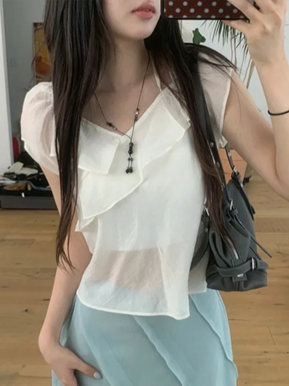 Korean Style V-Neck Short Sleeve Chiffon Top with Ruffle Waist Cinching Bow Tie Unique And Beautiful Women's Shirt
Korean Style V-Neck Short Sleeve Chiffon Top with Ruffle Waist Cinching Bow Tie Unique And Beautiful Women's Shirt