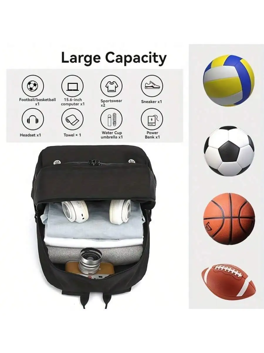 Large Capacity Sports Backpack With Ball Compartment For Football Basketball Volleyball Gym Equipment
Large Capacity Sports Backpack With Ball Compartment For Football Basketball Volleyball Gym Equipment