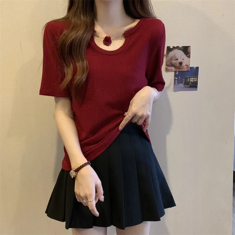 Summer Elegant Fashion Simple Knitted T-Shirt Short Sleeve Office Loose Tops Sweet Casual Tees Women's
Summer Elegant Fashion Simple Knitted T-Shirt Short Sleeve Office Loose Tops Sweet Casual Tees Women's