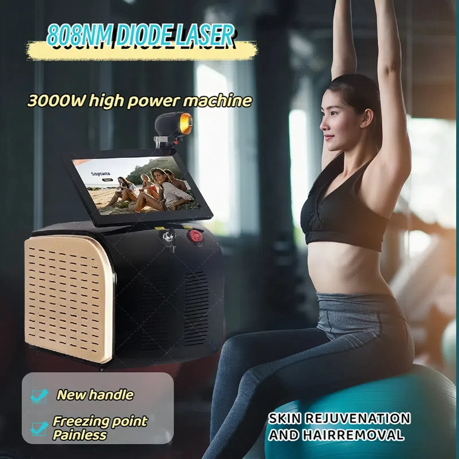 808 Diode Laser Hair Removal Device 3 Wavelengths Ice Titanium Painless Permanent Full Body Hair Removal Alexandrite Laser
808 Diode Laser Hair Removal Device 3 Wavelengths Ice Titanium Painless Permanent Full Body Hair Removal Alexandrite Laser