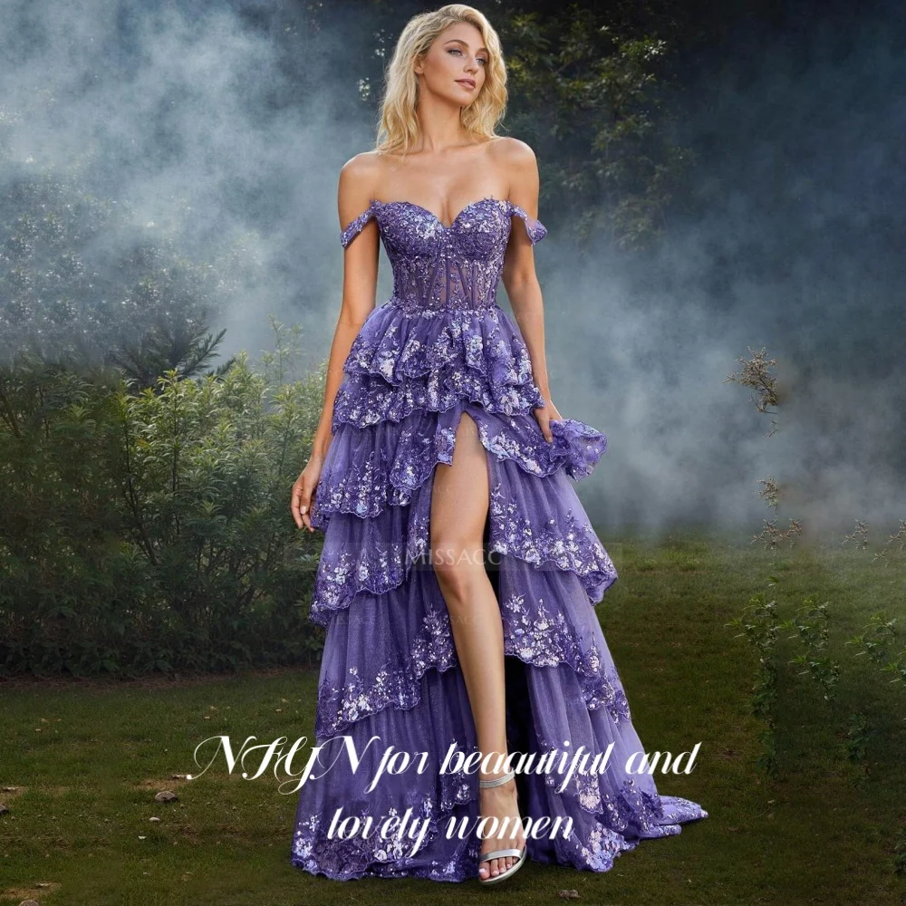 NFYN Purple Elegant Layered Prom Dress Off the Shoulder Backless Prom Gown Side Split Pleating Trailing Evening Dress Customized
NFYN Purple Elegant Layered Prom Dress Off the Shoulder Backless Prom Gown Side Split Pleating Trailing Evening Dress Customized