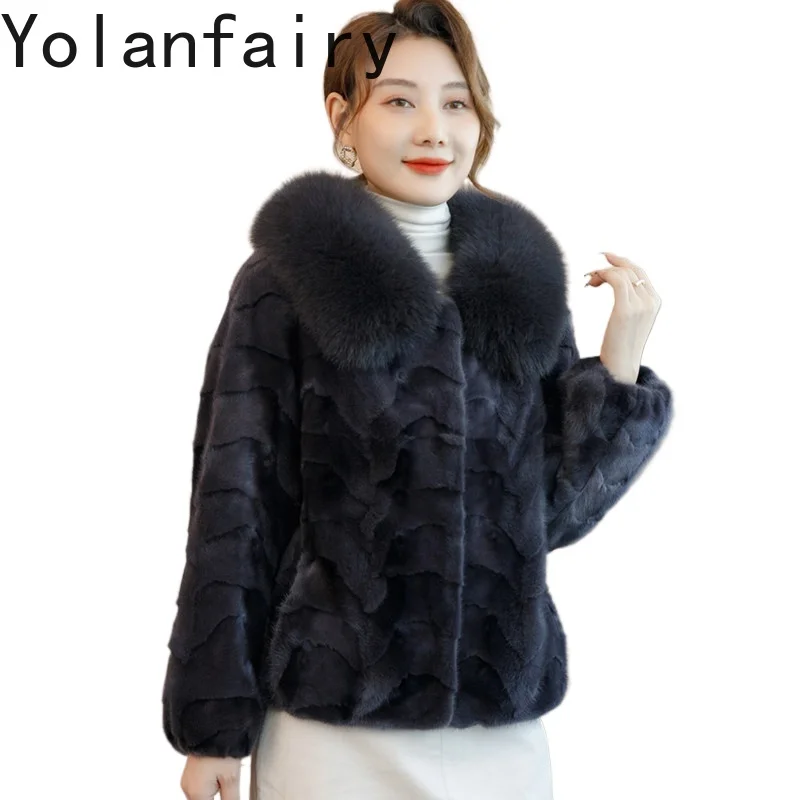 YOLANFAIRY 100% Real Mink Fur Jacket 2026 Short Pieced Mink Fur Coat Women Fox Fur Collar Elegant Coats Winter Outerwear 58-60cm
YOLANFAIRY 100% Real Mink Fur Jacket 2026 Short Pieced Mink Fur Coat Women Fox Fur Collar Elegant Coats Winter Outerwear 58-60cm