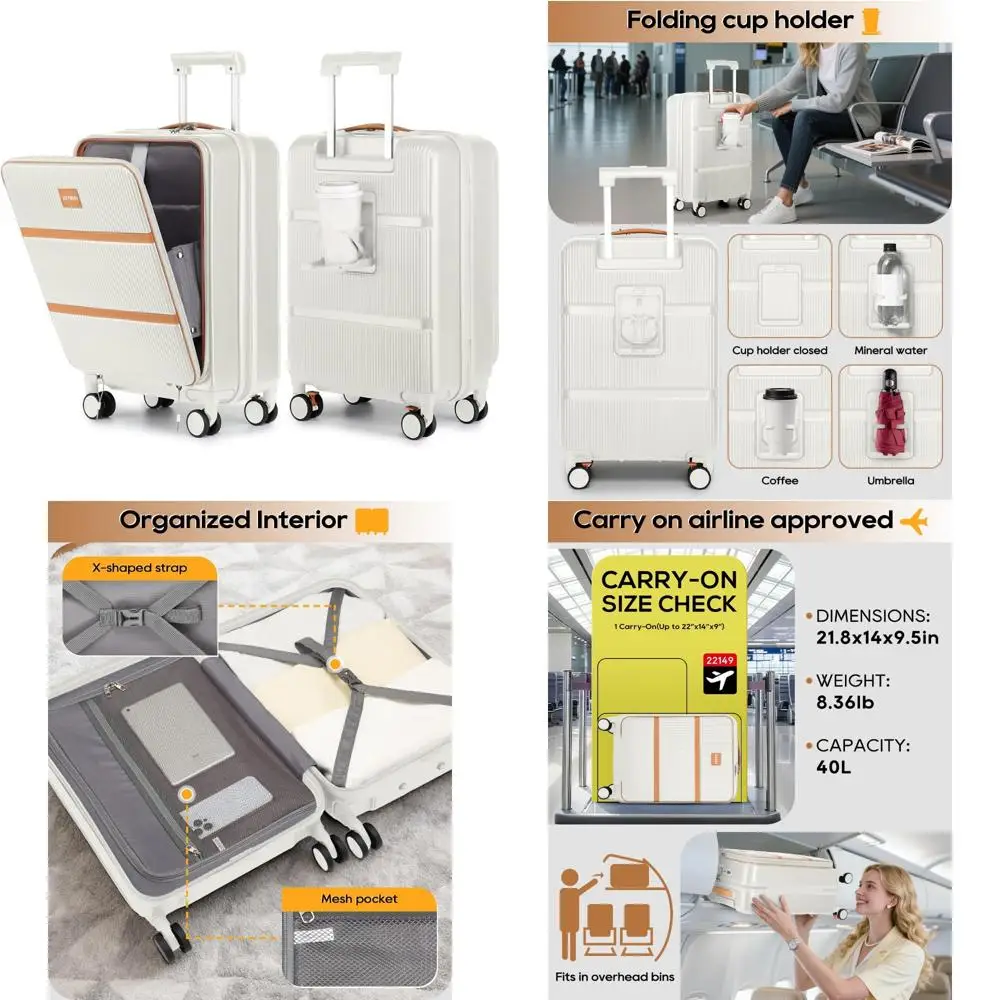 Airline Approved 20 Inch Hardside Carry-On Luggage with Front Pocket and Cup Holder - Travel Suitcase for Easy Mobility
Airline Approved 20 Inch Hardside Carry-On Luggage with Front Pocket and Cup Holder - Travel Suitcase for Easy Mobility