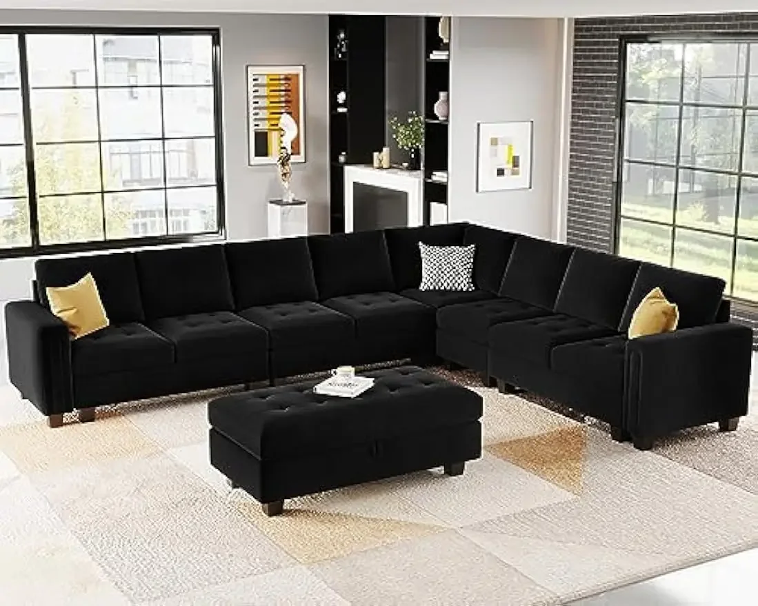 Oversized Modular Sectional Sofa,L Shaped Sofa Couch Set w/ Storage Ottoman,Corner Convertible Couch w/ Reversible Chaise,Black
Oversized Modular Sectional Sofa,L Shaped Sofa Couch Set w/ Storage Ottoman,Corner Convertible Couch w/ Reversible Chaise,Black