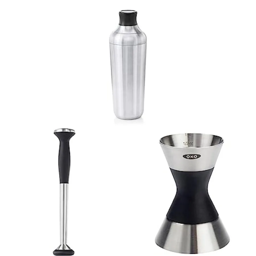 Steel Cocktail Shaker & Muddler with Non-Scratch Nylon Head and Soft Non-Slip Grip, Silver, 9-Inch & Double Jigger
Steel Cocktail Shaker & Muddler with Non-Scratch Nylon Head and Soft Non-Slip Grip, Silver, 9-Inch & Double Jigger