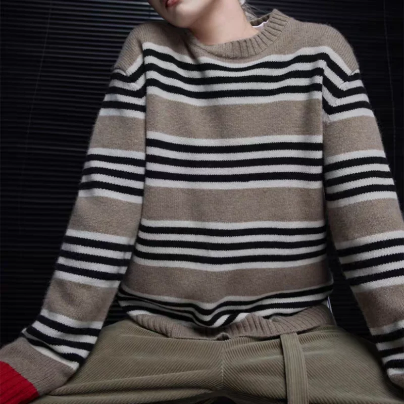 European high-end striped 100% pure cashmere women's round-neckcolor smallsweater thick loose knit base
European high-end striped 100% pure cashmere women's round-neckcolor smallsweater thick loose knit base