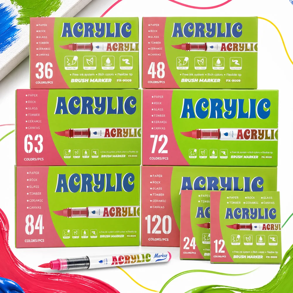 12-120 Colors Acrylic Paint Markers Water Based Non Toxic Flexible Brush Tip Rock Wood Ceramic Glass Canvas Paper Art DIY Crafts
12-120 Colors Acrylic Paint Markers Water Based Non Toxic Flexible Brush Tip Rock Wood Ceramic Glass Canvas Paper Art DIY Crafts
