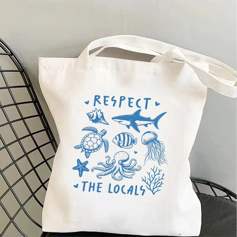 Respect The Locals Canvas Tote Bag Sea Turtle Shark Shoulder Handbag Large Capacity Casual Eco Reusable Shopper Bags for Women
Respect The Locals Canvas Tote Bag Sea Turtle Shark Shoulder Handbag Large Capacity Casual Eco Reusable Shopper Bags for Women