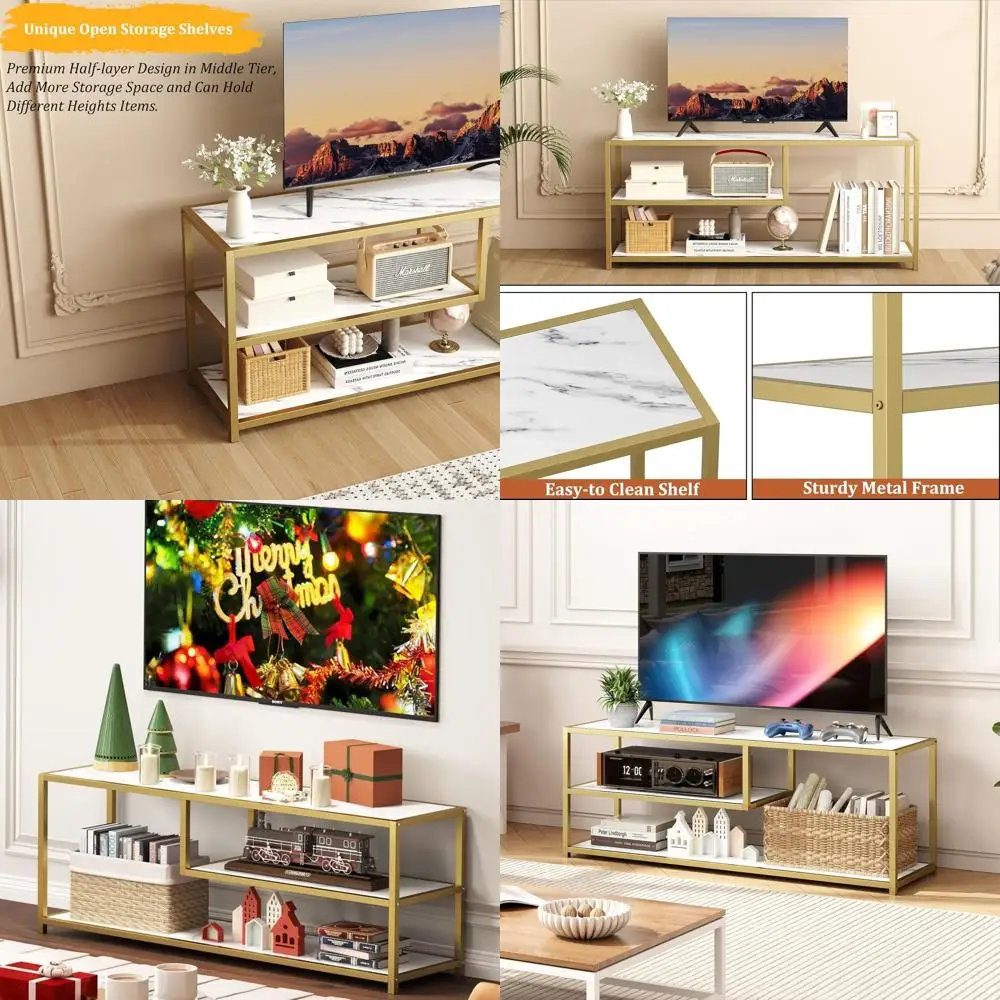 55 Подставка для телевизора, 3-уровневый развлекательный центр, современная медиаконсоль со столешницей из искусственного мрамора и золотыми ножками
55 Подставка для телевизора, 3-уровневый развлекательный центр, современная медиаконсоль со столешницей из искусственного мрамора и золотыми ножками