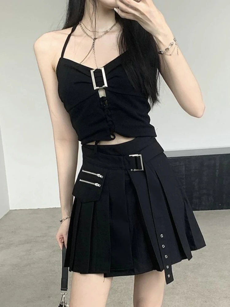 Summer Spice Girls New Street 2 Piece Set Women Korea Sexy Royal Sister Style Suit Female Y2k Buckle Tops+Black High Waist Skirt
Summer Spice Girls New Street 2 Piece Set Women Korea Sexy Royal Sister Style Suit Female Y2k Buckle Tops+Black High Waist Skirt