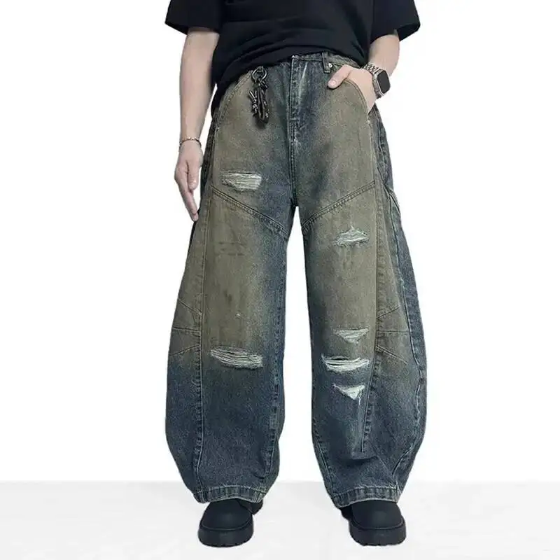 American Style Men Denim Pants Holes Design Washed Mud-dying Contrast Color Worn-out Wide Leg Male Curved-knife Jeans 9Y5OK
American Style Men Denim Pants Holes Design Washed Mud-dying Contrast Color Worn-out Wide Leg Male Curved-knife Jeans 9Y5OK