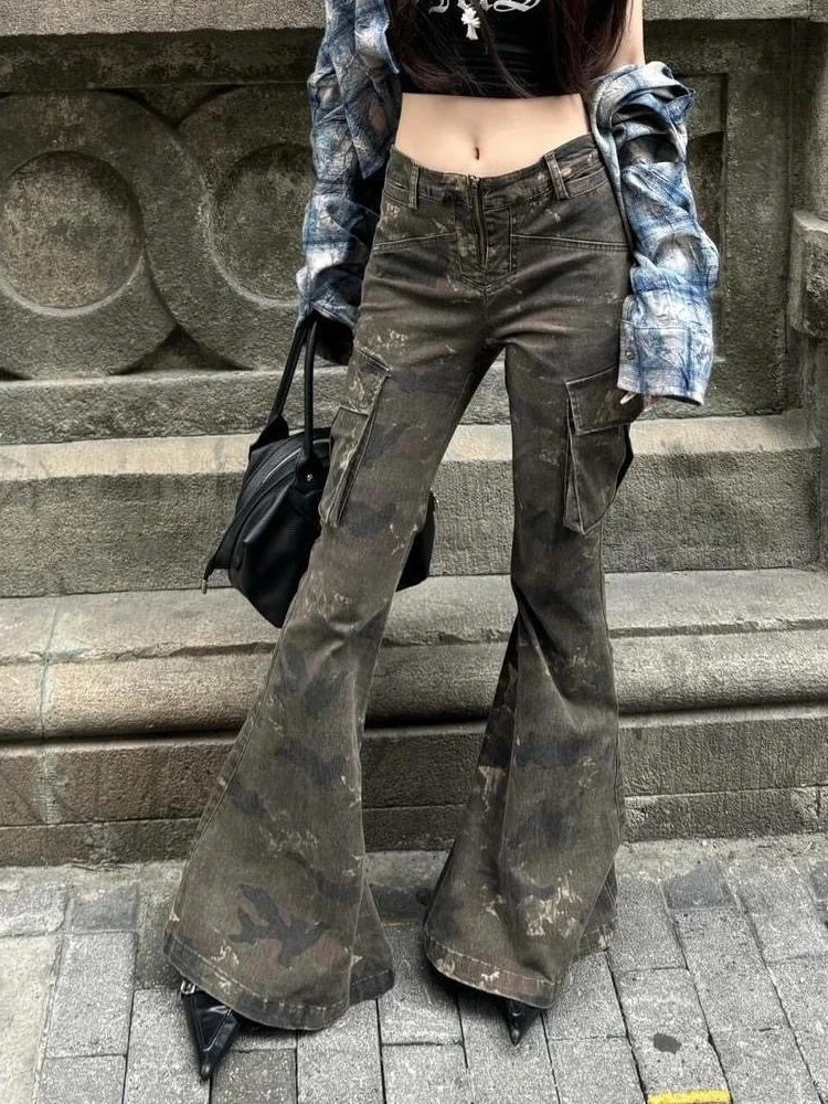 Ropa Y2K 2021, модные винтажные камуфляжные тонкие женские расклешенные джинсы-карго, брюки для женской одежды, хлопковые длинные брюки с низкой посадкой
Ropa Y2K 2021, модные винтажные камуфляжные тонкие женские расклешенные джинсы-карго, брюки для женской одежды, хлопковые длинные брюки с низкой посадкой