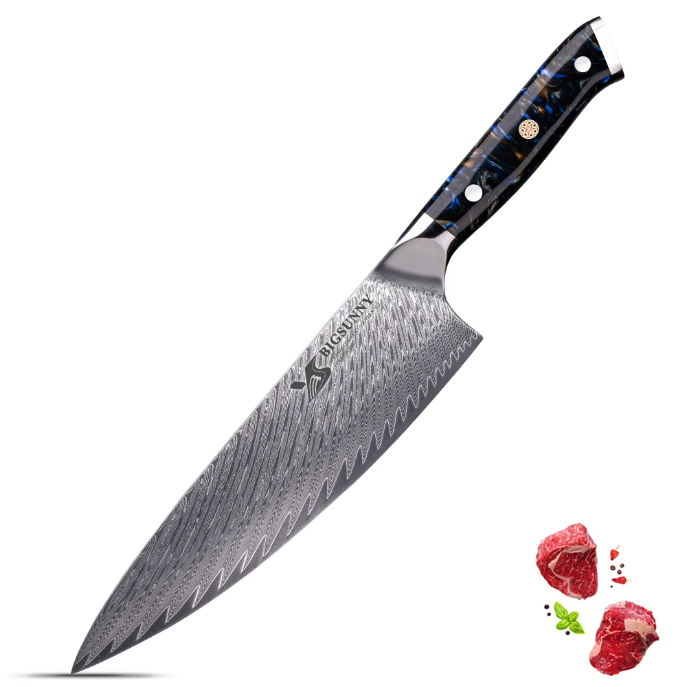 BIGSUNNY Professional Handmade 8 Inch Black Resin Handle 67 Layers Damascus VG10 High Carbon Steel Kitchen Chef Knife
BIGSUNNY Professional Handmade 8 Inch Black Resin Handle 67 Layers Damascus VG10 High Carbon Steel Kitchen Chef Knife