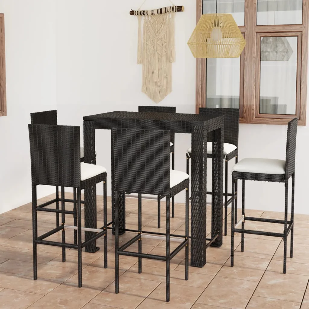 vidaXL 7 Piece Patio Bar Set with Cushions Poly Rattan Black Bar furniture/bar furniture set
vidaXL 7 Piece Patio Bar Set with Cushions Poly Rattan Black Bar furniture/bar furniture set