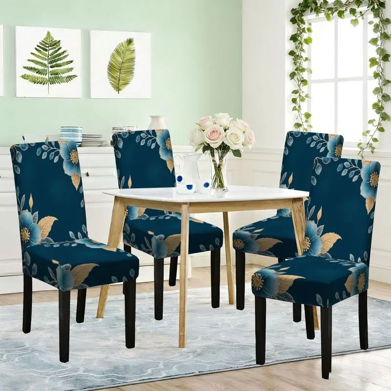 Flat printed elastic dining chair cover dark blue floral leaf pattern decorative pattern Detachable and washable
Flat printed elastic dining chair cover dark blue floral leaf pattern decorative pattern Detachable and washable