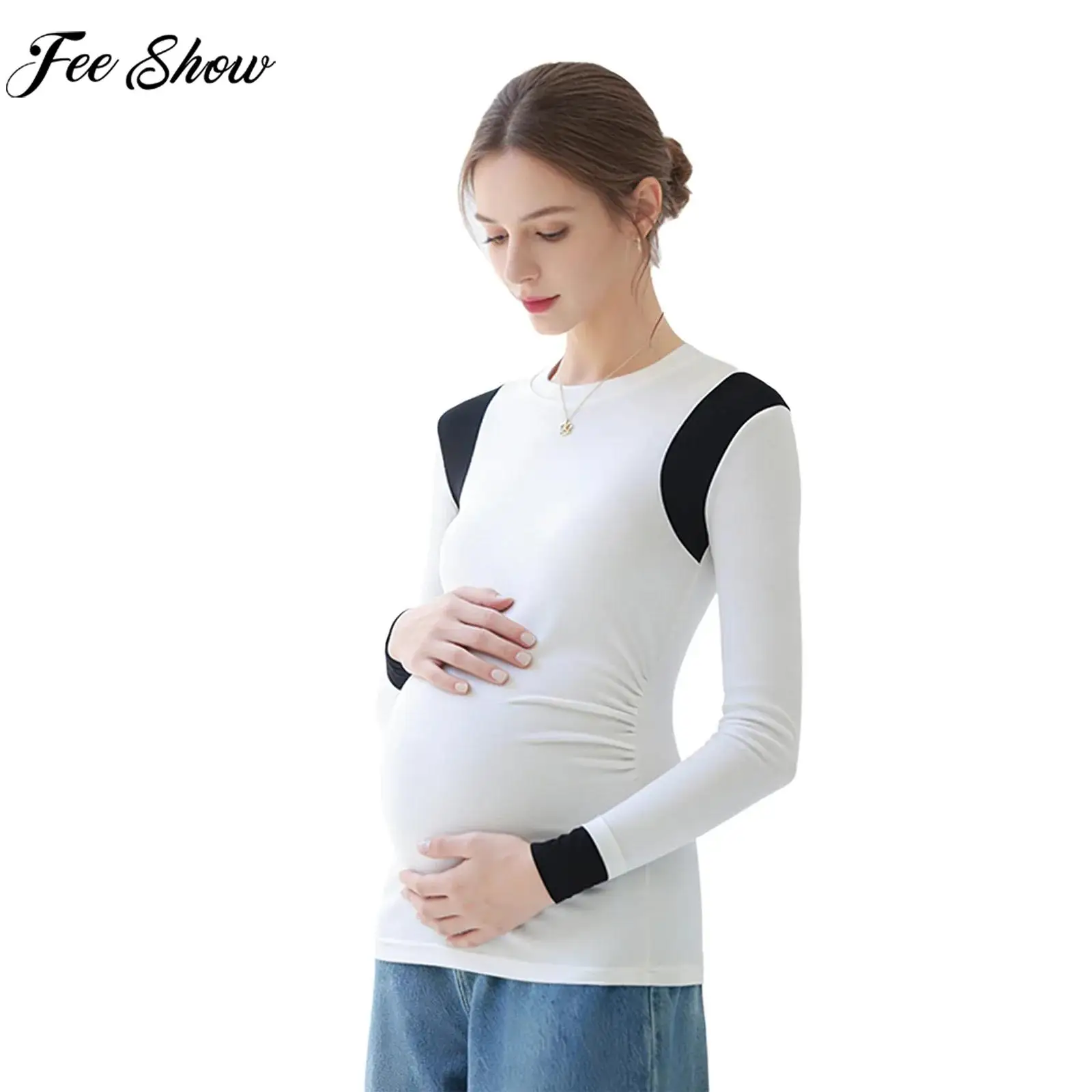 Повседневная футболка с длинным рукавом и круглым вырезом для беременных, нижняя рубашка, базовая футболка для беременных, топ, домашняя одежда, одежда для сна, повседневная одежда
Повседневная футболка с длинным рукавом и круглым вырезом для беременных, нижняя рубашка, базовая футболка для беременных, топ, домашняя одежда, одежда для сна, повседневная одежда