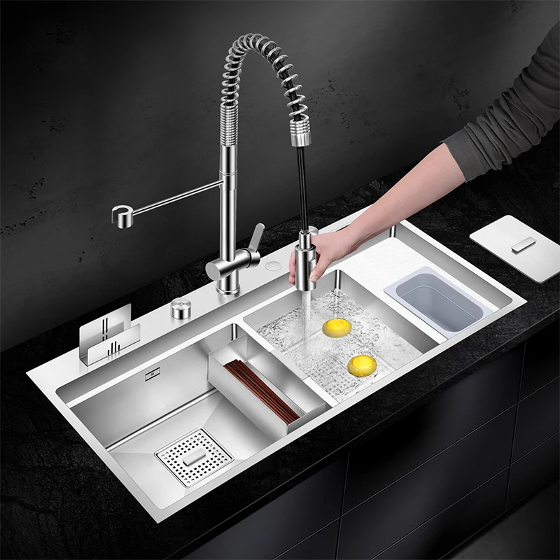304 Stainless Steel Above Mount Double Kitchen Sink 4mm Thickness Handmade Brushed Large Size Kitchen Sink with Trash Can
304 Stainless Steel Above Mount Double Kitchen Sink 4mm Thickness Handmade Brushed Large Size Kitchen Sink with Trash Can