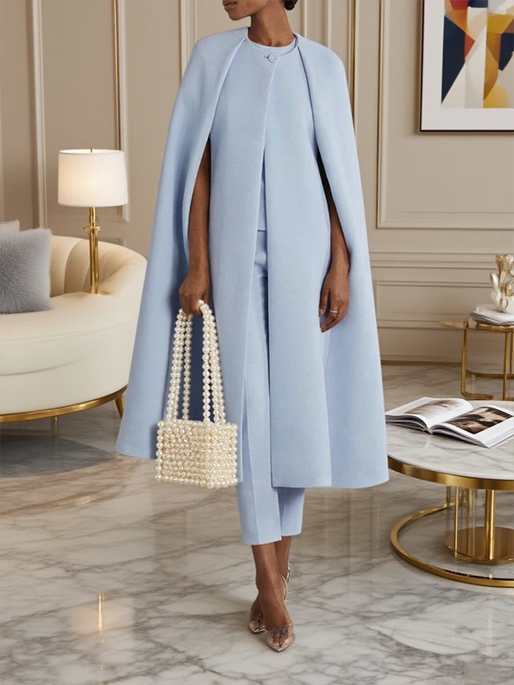 Женский элегантный вечерний костюм на одной пуговице с круглым вырезом, накидка и брюки с высокой талией, однотонные комплекты брюк для женщин
Женский элегантный вечерний костюм на одной пуговице с круглым вырезом, накидка и брюки с высокой талией, однотонные комплекты брюк для женщин