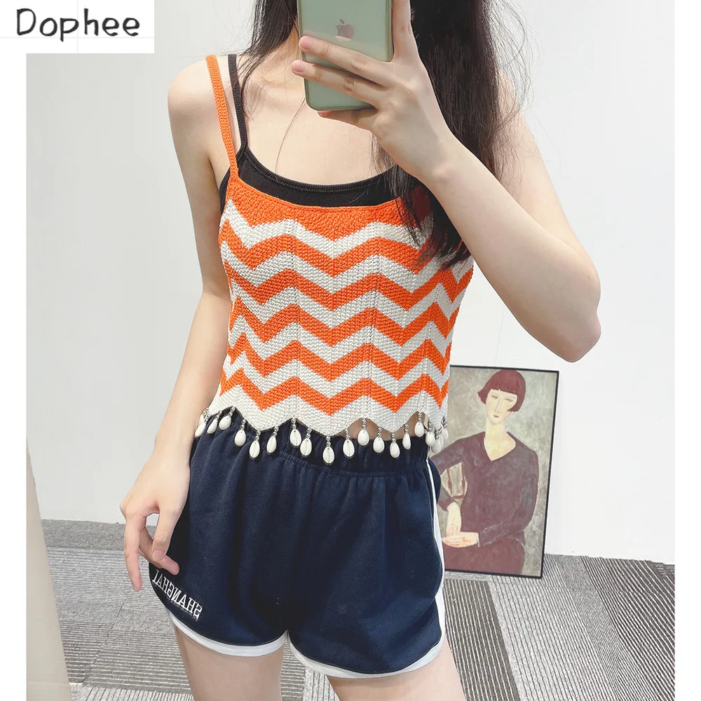 High Quality Wave Stripes Women Camisole New Summer Holiday Style Beading Tassel Pendant Spice Girls Knitted Tanks Crop Top
High Quality Wave Stripes Women Camisole New Summer Holiday Style Beading Tassel Pendant Spice Girls Knitted Tanks Crop Top