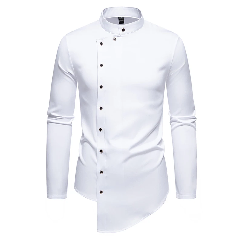 Mens Dress Shirts Vintage Personality Irregular Crop Long Sleeve Business Stand Collar Shirt Men Camisas Streetwear Blusas Tops
Mens Dress Shirts Vintage Personality Irregular Crop Long Sleeve Business Stand Collar Shirt Men Camisas Streetwear Blusas Tops