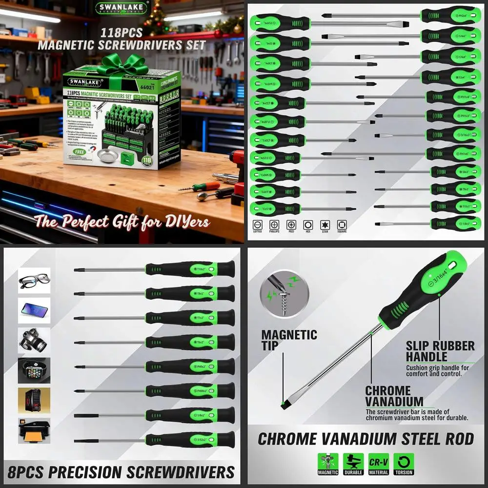 Набор магнитных отверток SWANLAKE, 118 предметов, с пластиковым кейсом, для мужчин (118 предметов)
Набор магнитных отверток SWANLAKE, 118 предметов, с пластиковым кейсом, для мужчин (118 предметов)