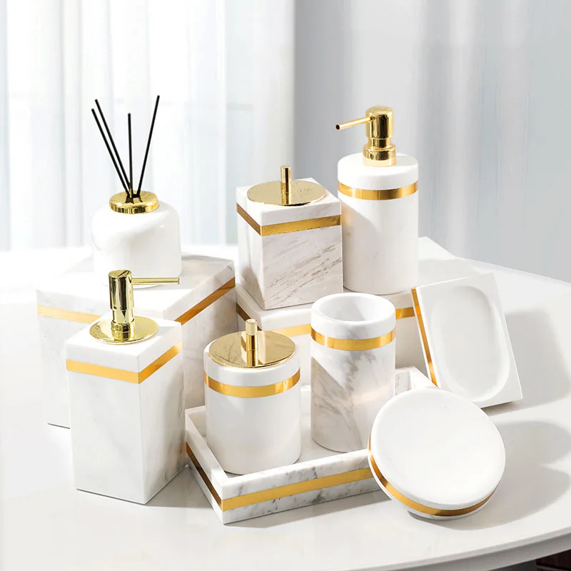 European Style Marble 6/bathroom Kit Lotion Bottle Cotton Swab Pot Soap Dish Bathroom Decoration Cosmetic Storage Tray
European Style Marble 6/bathroom Kit Lotion Bottle Cotton Swab Pot Soap Dish Bathroom Decoration Cosmetic Storage Tray