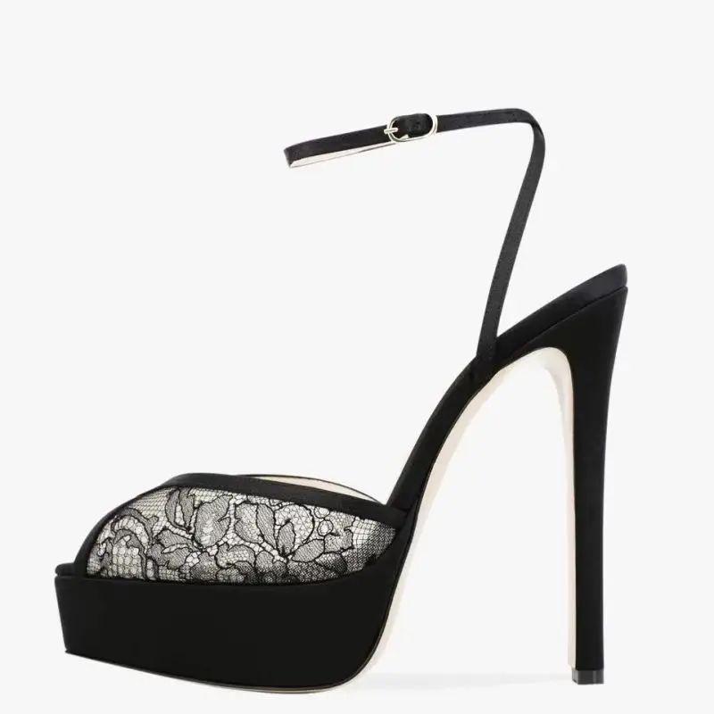 Arden Furtado Summer Black Lace Peep toe Banquet Shoes Pointed-toe platform Stilettos heels One word buckle Sandals
Arden Furtado Summer Black Lace Peep toe Banquet Shoes Pointed-toe platform Stilettos heels One word buckle Sandals