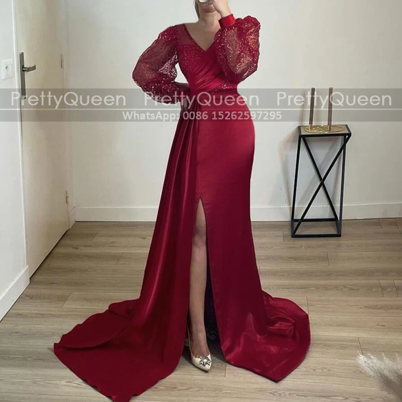 Customized Sequins Mermaid Prom Dresses Sheer Long Sleeves V Neck Waistline Cap Side Slit Reception Dress For Women
Customized Sequins Mermaid Prom Dresses Sheer Long Sleeves V Neck Waistline Cap Side Slit Reception Dress For Women