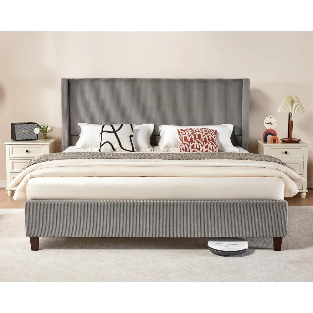 VanAcc Queen Size Platform Bed Frame, 50.8" Corduroy Upholstered Bed with Vertical Channel Tufted Headboard/Wooden Slats/Wingbac
VanAcc Queen Size Platform Bed Frame, 50.8" Corduroy Upholstered Bed with Vertical Channel Tufted Headboard/Wooden Slats/Wingbac