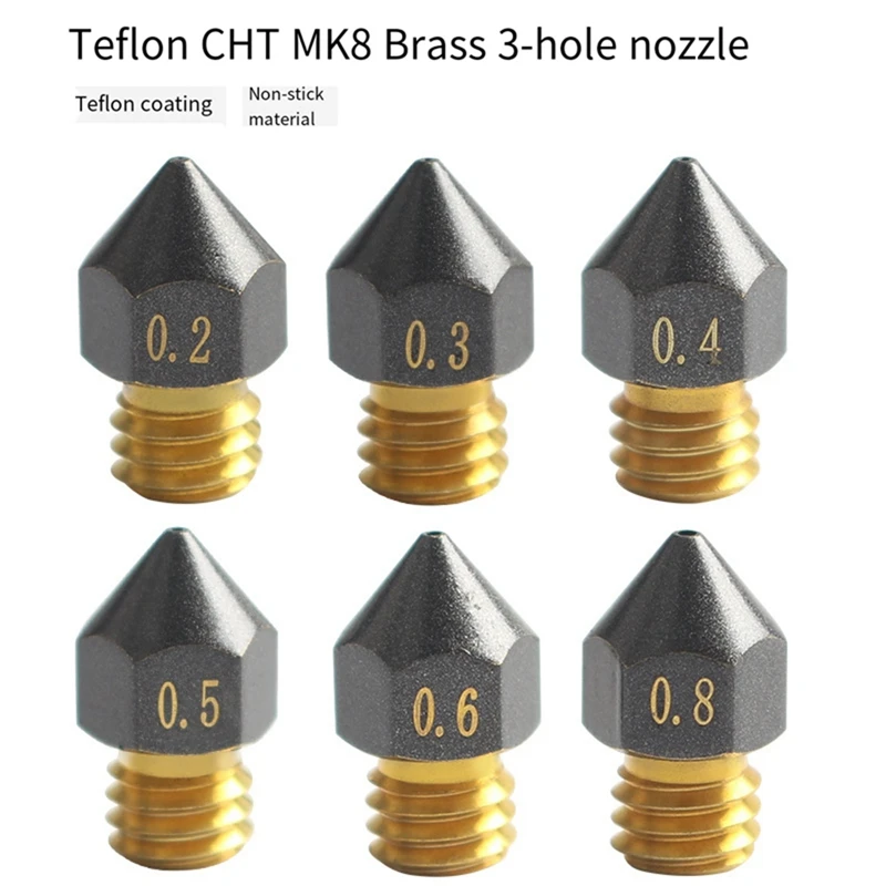 6PCS For Ender-3/Ender-3 Pro MK8 Printer PTFE Coated Brass Nozzle 0.2/0.3/0.4/0.5/0.6/0.8Mm 3D Printer Nozzles Easy Install
6PCS For Ender-3/Ender-3 Pro MK8 Printer PTFE Coated Brass Nozzle 0.2/0.3/0.4/0.5/0.6/0.8Mm 3D Printer Nozzles Easy Install