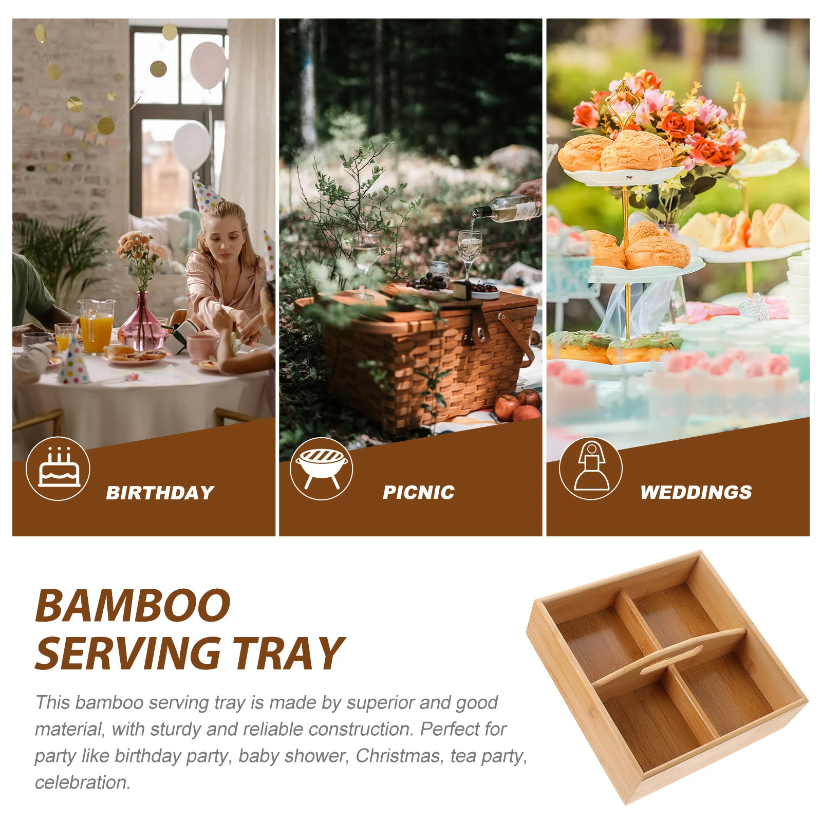 Бамбуковый разделенный поднос для закусок, сервировочный поднос для фруктов, прочная коробка для конфет и орехов для вечеринки, свадьбы, пикника, общественного питания, организации дома
Бамбуковый разделенный поднос для закусок, сервировочный поднос для фруктов, прочная коробка для конфет и орехов для вечеринки, свадьбы, пикника, общественного питания, организации дома