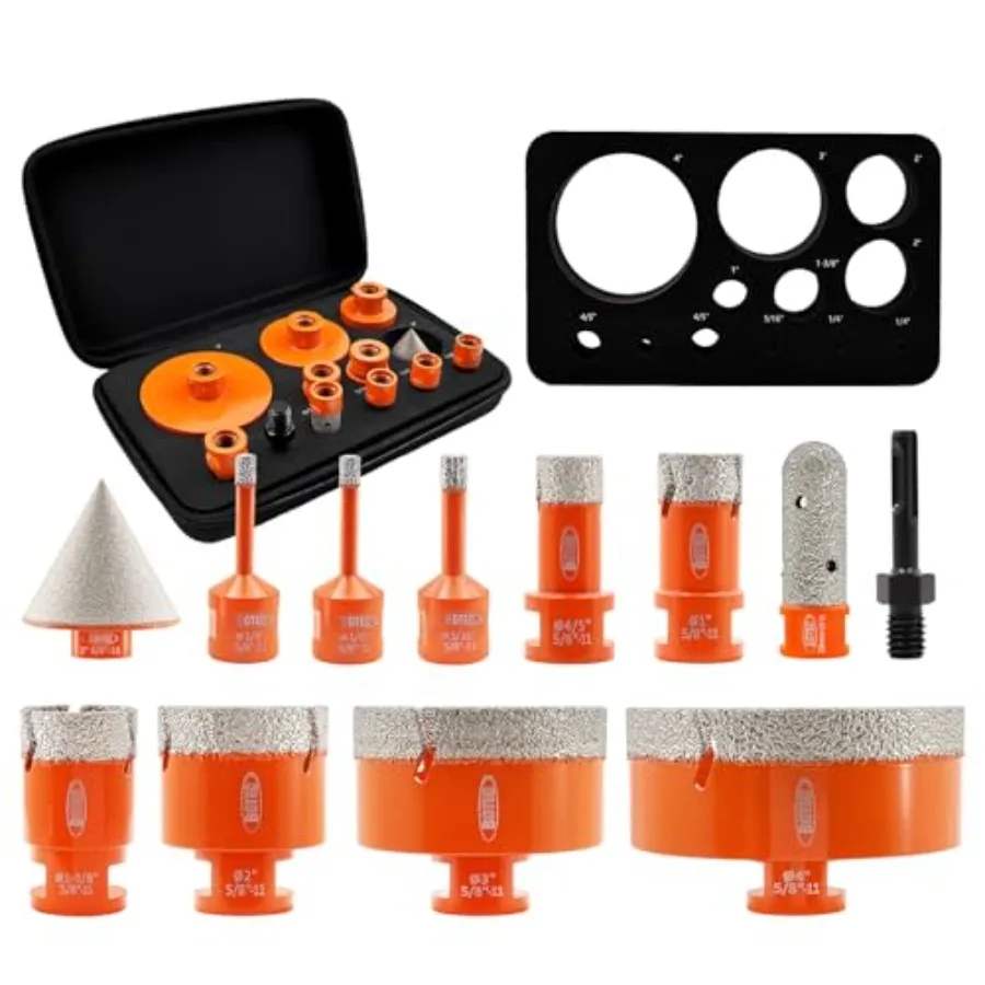 Diamond Hole Saw Kit Marsonry Drill Bits, 5/8 Thread Drill Bits+20mm Milling Finger Bit+2" chamfering Bit+SDS for Granite Marbl
Diamond Hole Saw Kit Marsonry Drill Bits, 5/8 Thread Drill Bits+20mm Milling Finger Bit+2" chamfering Bit+SDS for Granite Marbl