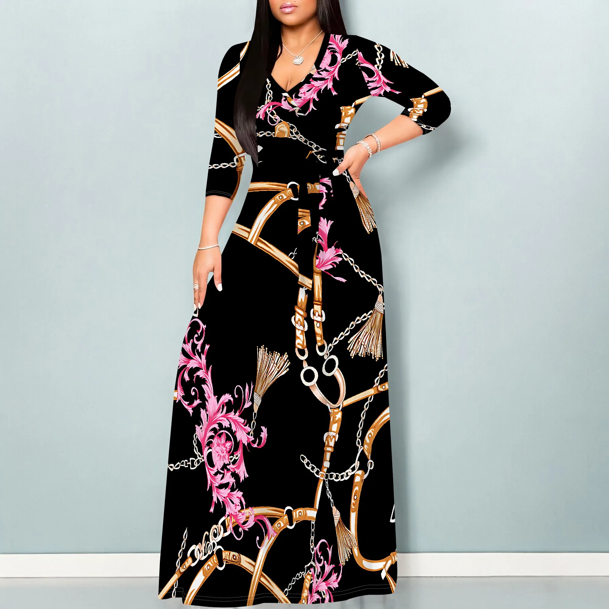 Women's 3/4 Sleeve V Neck Women Long Dress Fashion Printed Split Hem Club Party Casual Maxi Dress
Women's 3/4 Sleeve V Neck Women Long Dress Fashion Printed Split Hem Club Party Casual Maxi Dress
