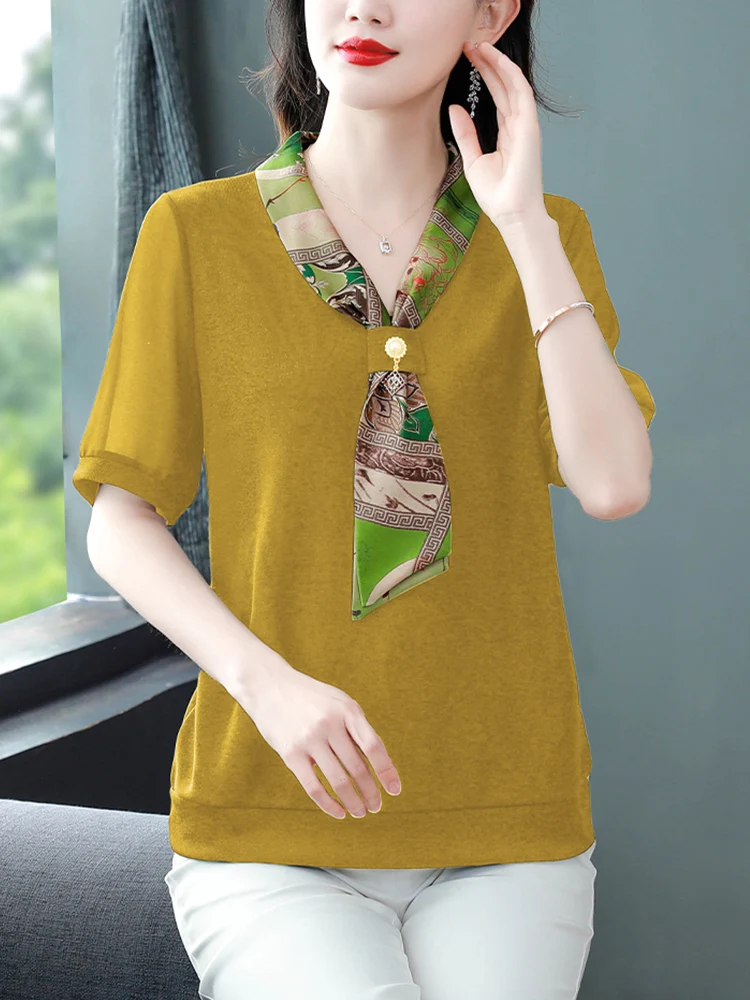 Sli Mom Summer ort Sve Chiffon V-Ne Loose Knitted Top Trendy Bellini Korean Sle Pure Color Commute Wear
Sli Mom Summer ort Sve Chiffon V-Ne Loose Knitted Top Trendy Bellini Korean Sle Pure Color Commute Wear