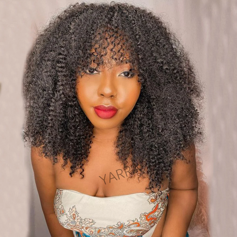 180% Density Afro Kinky Curly Human Hair Wigs With Bangs For Black Women Peruvian 100% Human Hair Remy Full Machine Made Hair
180% Density Afro Kinky Curly Human Hair Wigs With Bangs For Black Women Peruvian 100% Human Hair Remy Full Machine Made Hair