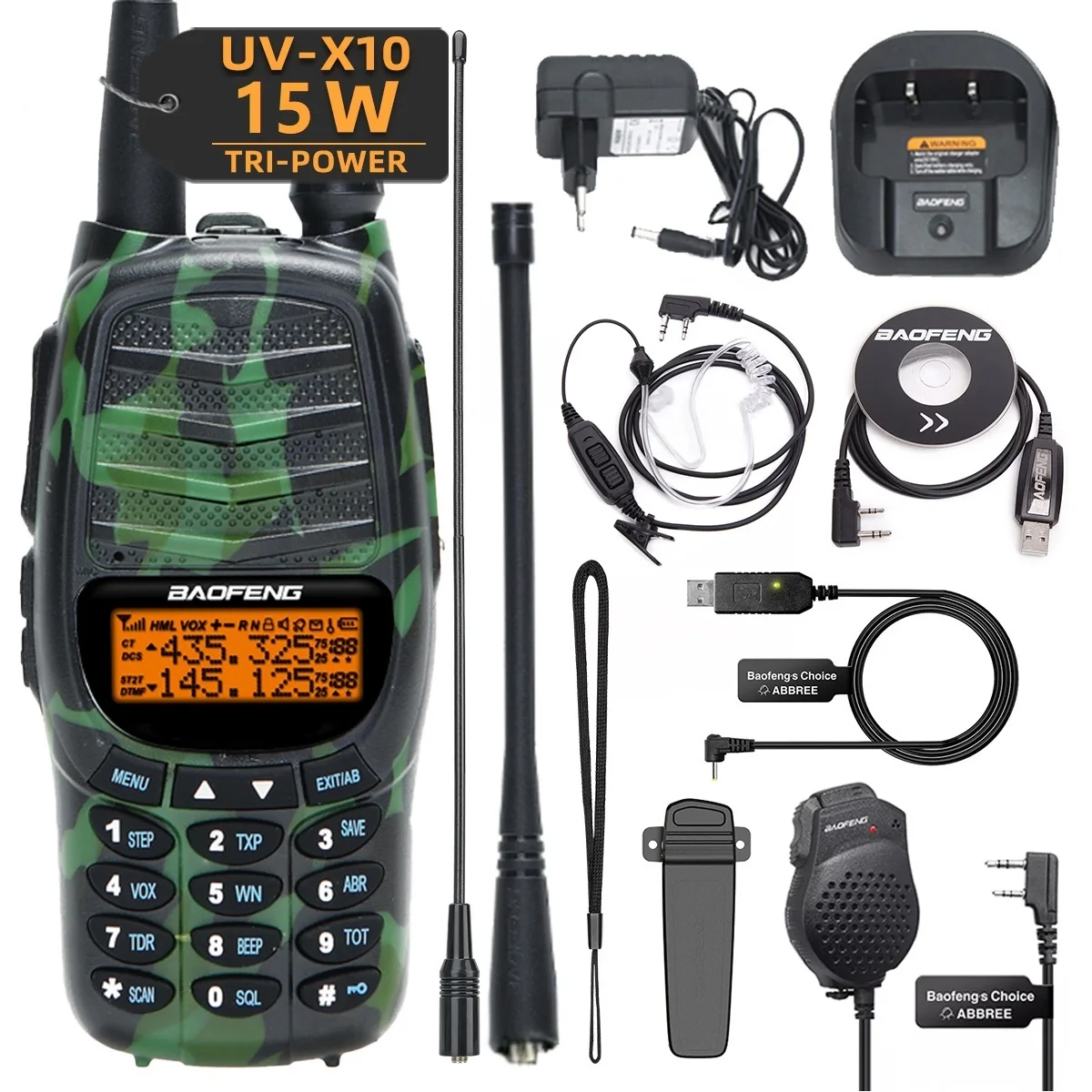 Baofeng UV-X10 15W Walkie Talkie Tri-power Dual Band VHF UHF Long Range USB Charging High Power For UV-5R K5 Ham Two Way Radio
Baofeng UV-X10 15W Walkie Talkie Tri-power Dual Band VHF UHF Long Range USB Charging High Power For UV-5R K5 Ham Two Way Radio