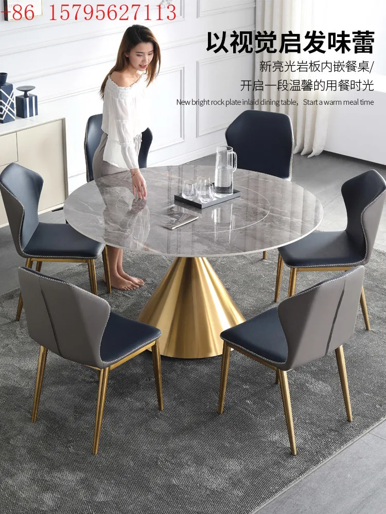 Bright rock slab dining table, small waist titanium designer built-in turntable, household gray rock slab round dining table
Bright rock slab dining table, small waist titanium designer built-in turntable, household gray rock slab round dining table